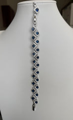 Royal Blue Crystal Geometric Chevron Bracelet – Silver Tone Statement Jewelry 7100