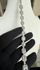 Lavender Purple Cushion-Cut Crystal Halo Tennis Bracelet – Silver Tone Statement Jewelry 7093