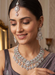 American Diamond Necklace, Earrings & Maang Tikka Jewelry Set – 7 Colors