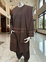 Medium Premium Dark Brown Machine Embroidered Parahan Tunban Set with Matching Pattu