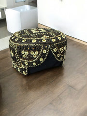 Black and Gold Baluchi Hat with Brown Accents – Hand Embroidered Traditional Afghan Men’s Cap with Mirror Work