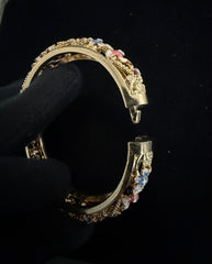 Gold-Tone Floral Enamel Openable Bangle Bracelet for Women