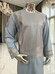 Large Men’s Light Blue Afghan Parahan Tunban with Khamakdozi-Inspired Machine Embroidery 7201