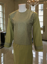 Olive Green Afghan Parahan Tunban for Men with Machine Khamakdozi – Medium