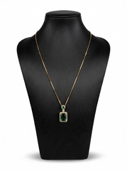 Emerald Green Halo Pendant Necklace – Gold-Tone Stainless Steel