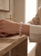 Rose Gold Crystal Leaf Bracelet for Women – Elegant Statement Bracelet – Luxury Gift Jewelry 7246