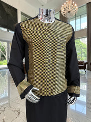 X-Large Afghan Parahan Tunban Kameese Shalwar Black Gold Machine Embroidery