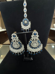Indian Pakistani Afghan American Diamond Earrings with Maang Tikka Set | Bridal Chandbali Earrings | Wedding Jewelry Gift | 6 Color Options