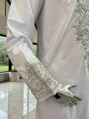 Handmade Afghan Selmadozi Embroidered Men’s Perahan Tunban – Luxury Traditional Formal Outfit – Available in Black, Ivory & White