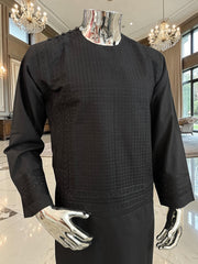 Medium Black Afghan Kameez with Machine Embroidery | Traditional Men’s Parahan Tunban