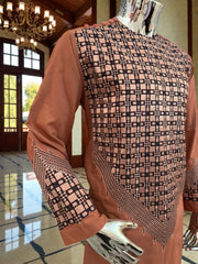 Small Men’s Caramel Brown Parahan Tumban with White & Tan Embroidery | Luxury Afghan Outfit with Matching Shawl