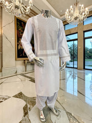 Large White Afghan Parahan Tunban for Men – Premium Machine Embroidered Outfit