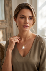 Pear Cut Crystal Halo Pendant Necklace – Gold Tone Stainless Steel Teardrop Necklace 7159
