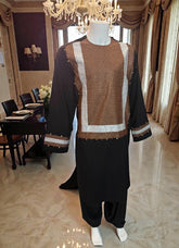 X-Large Black Afghan Parahan Tunban for Men with Machine Embroidery