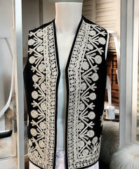 Men’s Black Velvet Chermadozi Vest | Handmade Traditional Afghan Waistcoat medium to Large