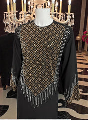 XL Black Afghan Parahan Tumban with Bronze & Silver Shesha Mirror Pattern – Men’s Traditional Wear