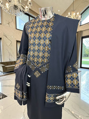 Small Midnight Blue Afghan Parahan Tunban Set – Premium Hand Embroidery with Matching Shawl patto