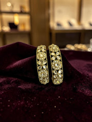 Noor Kundan Floral Statement Bangles – Gold-Tone Stone Bangle Set of 2 | 2 Sizes