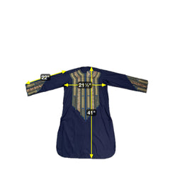 Afghan Parahan Tunban Kameese Shalwar Navy Blue Gold Shesha Embroidered Small