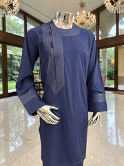 Traditional Afghan Parahan Tunban with Machine Embroidery – Navy Blue – XS