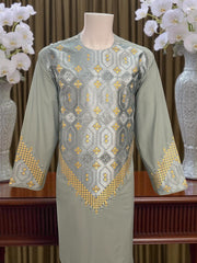 Men’s Pistachio Green Kameez – Pistachio with Gold Machine Embroidery | XL Afghan Traditional Wear