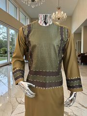 Small Men’s Henna Green Color Afghan Parahan Tunban Set with Premium Machine Embroidery