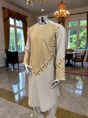 Men’s Beige Kameez with Embroidery – Large | Luqmaan Boutique