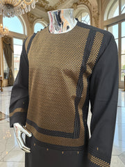 Large Black & Gold Afghan Parahan Tunban Set – Premium Machine Embroidery Traditional Outfit