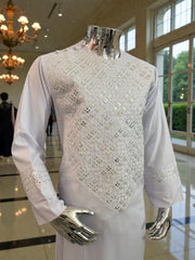 Medium Men’s White Afghan Groom Outfit – 3-Piece Elegant Set