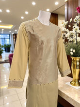 Men’s Light Gold Kameez – Light Gold with Matching Machine Embroidery | Afghan Outfit (XL)