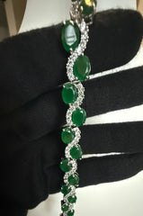 Green Crystal Infinity Bracelet for Women – Silver Tone Oval Stone Statement Bracelet – Luxury Gift Box 7249