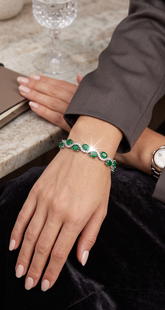 Green Crystal Infinity Bracelet for Women – Silver Tone Oval Stone Statement Bracelet – Luxury Gift Box 7249