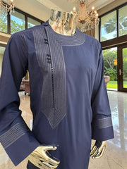 Traditional Afghan Parahan Tunban with Machine Embroidery – Navy Blue – XS