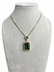 Emerald Green Halo Pendant Necklace – Gold-Tone Stainless Steel