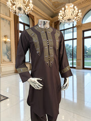 Hand Embroidered Afghan Parahan Tunban – Brown, Small to Extra Small