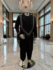 Large Afghan Parahan Tunban for Men – Black with Silver Shesha
