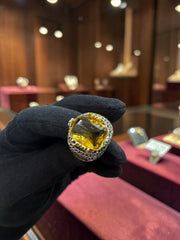 Vintage Turkish Inspired Signet Ring with Cubic Zirconia Stone – Silver Plated Two-Tone Men’s & Unisex Statement Ring – Available in Black, Green, Red, Gold, Navy & Blue