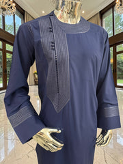 Traditional Afghan Parahan Tunban with Machine Embroidery – Navy Blue – XS