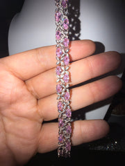 Light Pink Crystal Floral Bracelet – Silver Tone Oval Stone Flower & Leaf Bracelet, jewelry Gift Box Included 7075