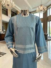 Medium Steel Blue Embroidered Men’s Parahan Tunban Yakhandozi – Premium Traditional Suit