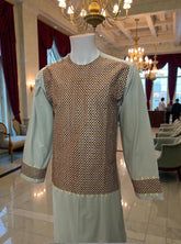 Medium Sage Green Afghan Parahan Tunban for Men with Machine Embroidery
