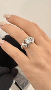 Size 7 Asscher Cut Moissanite Engagement Ring – Modern Bypass Solitaire. 6015