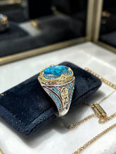 Men’s Vintage Blue Crystal Statement Ring – Silver Plated Ottoman Turkish Style Gemstone Ring G3