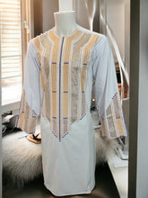 Afghan Parahan Tunban Kameese Shalwar White Gold Shesha Embroidered Small