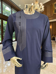 Traditional Afghan Parahan Tunban with Machine Embroidery – Navy Blue – XS
