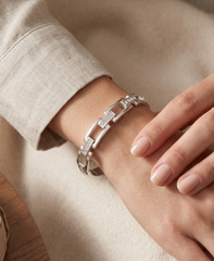 Geometric Crystal Link Stainless Steel Bangle Bracelet – Gold or Silver
