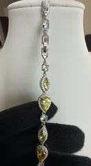 Yellow Pear Cut Crystal Halo Bracelet – Silver Tone Elegant Statement Jewelry 7099