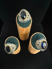 Vintage Blue Zircon Statement Ring – Two-Tone Gold & Silver Plated Brass Oval Crystal Ring for Men and Women 6076