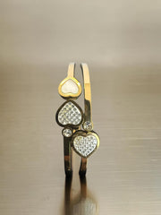 Triple Heart Crystal Gold-Tone Hinged Bangle Bracelet 8020