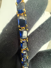 Sapphire Blue Emerald-Cut Crystal Tennis Bracelet – Gold Tone Statement Jewelry 7141